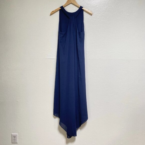 Alice + Olivia Dress Women’s SP Maxi Navy Silk Keyhole Knot Back High Low Drapey - Picture 5 of 10